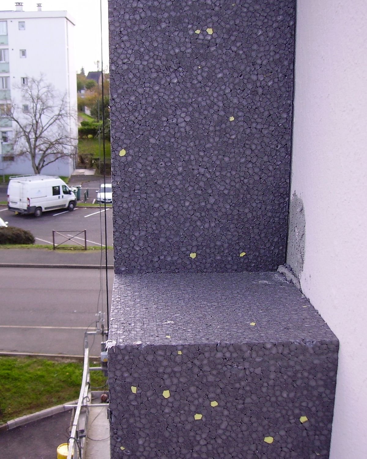 Corner detail of external wall insulation fitted to a residential property